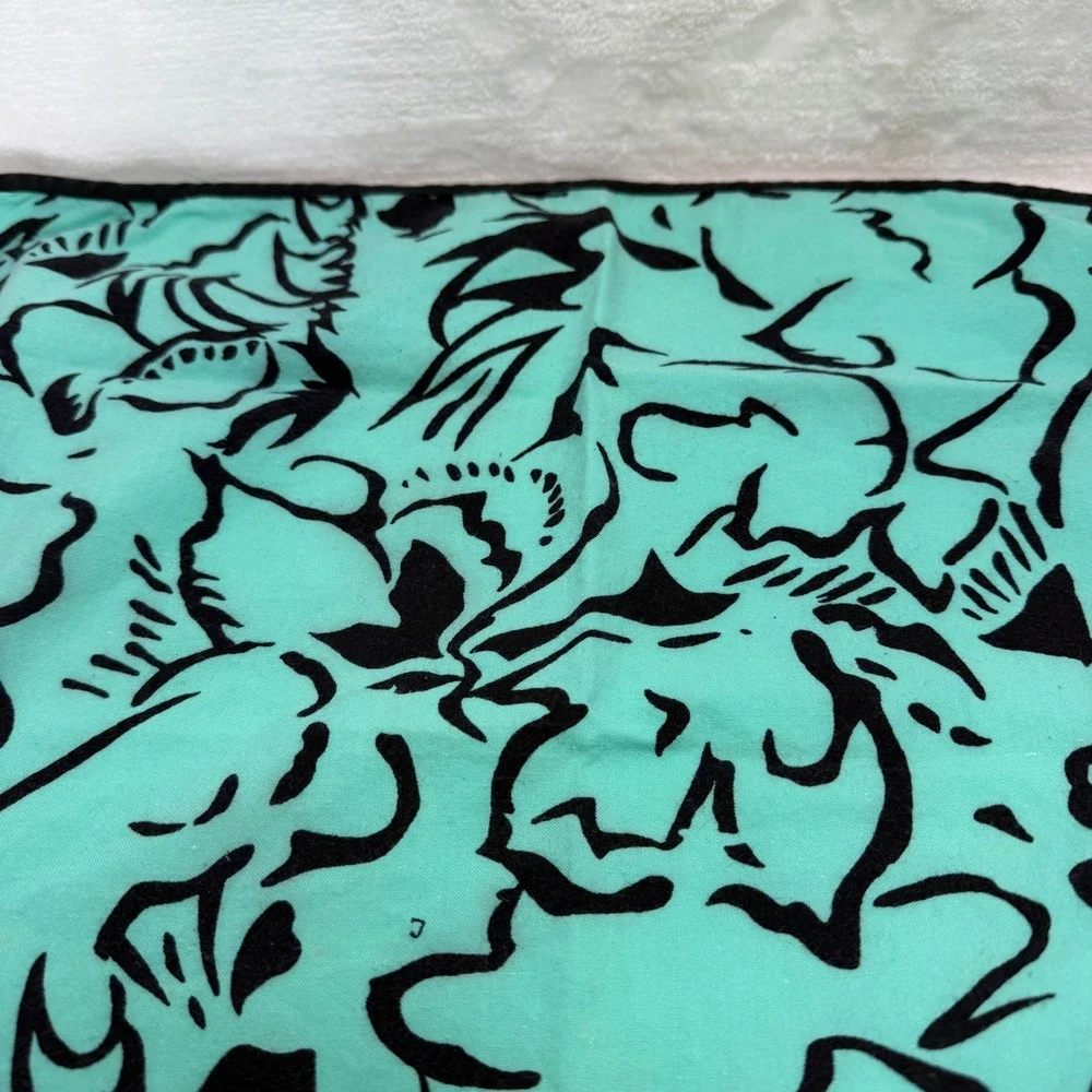 Pier 1 Imports 6 Large Turquoise‎ Black Abstract Floral Dinner Napkins Beachy